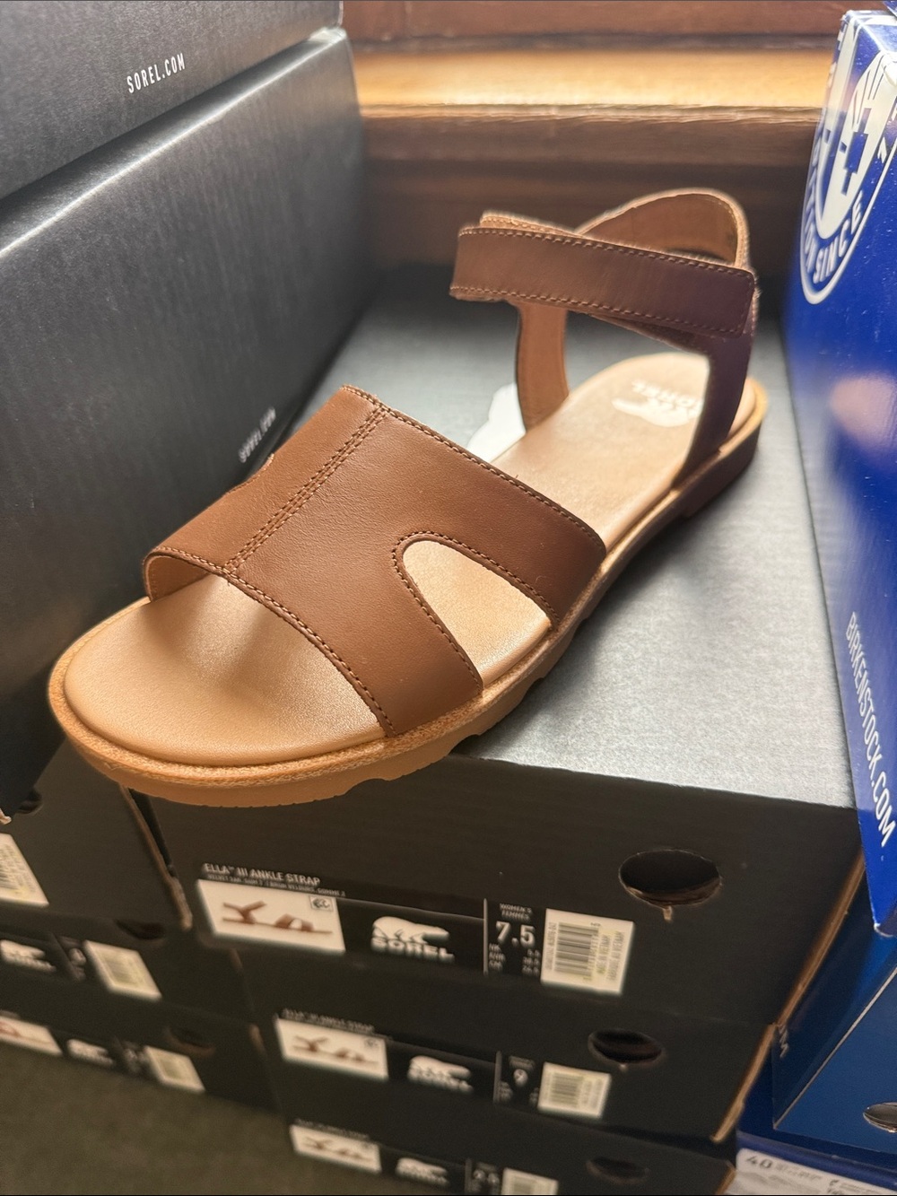 Sorel Brown Leather Open-Toe Ankle-Strap Sandal